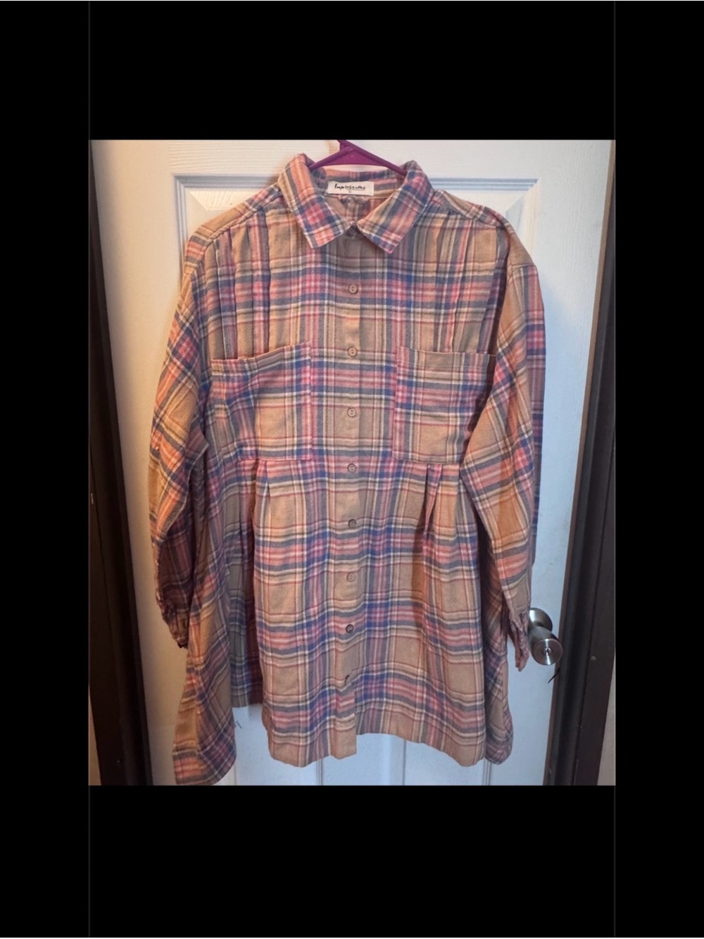 Impressions Plaid Button-Down Shirt in Tan, Pink & Blue
